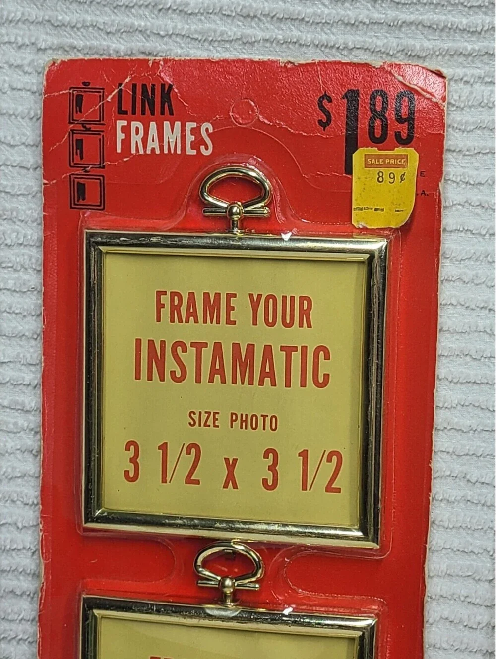 Vtg 70s Photo Frames Instamatic Square Gold Plastic Chain Link NOS On Card